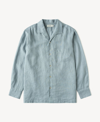 1950s Italian Collar Linen Shirt in Light Blue