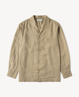 1950s Italian Collar Linen Shirt in Light Coffee