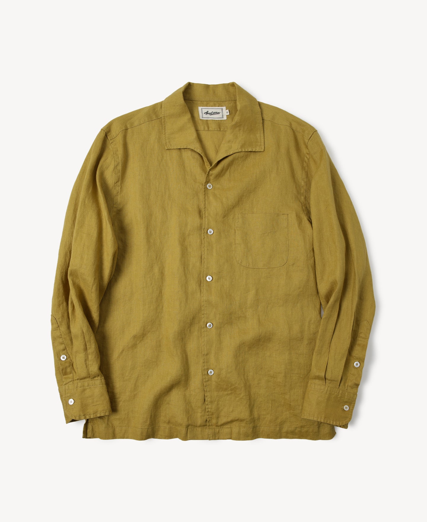 1950s Italian Collar Long Sleeve Linen Shirt - Mustard | Time