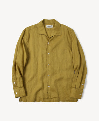1950s Italian Collar Linen Shirt in Mustard