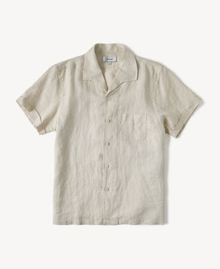 1950s Italian Collar Linen Short Sleeve Shirt in Beige