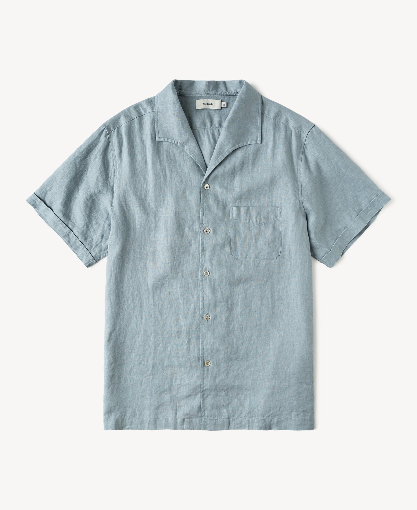 Men's Italian Collar Pure Linen Short-Sleeve Shirt - Light Blue