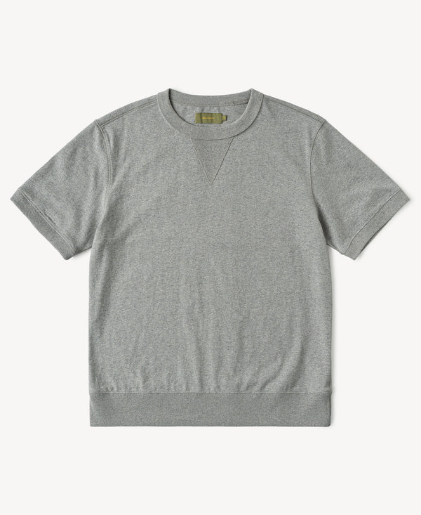 Heather gray cotton T-shirt with short sleeves and V-gusset V-neck detail