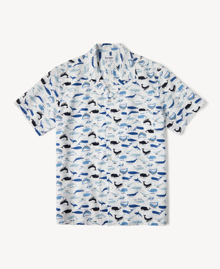 Marine Life Printed Seersucker Short Sleeve Camp Shirt