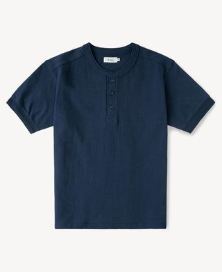 Heavyweight Cotton Tubular Short-Sleeve Henley Shirt in Navy