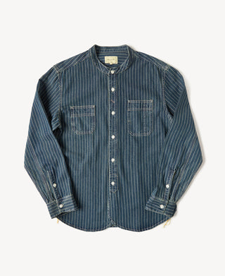 Wabash Striped Indigo Band Collar Workshirt