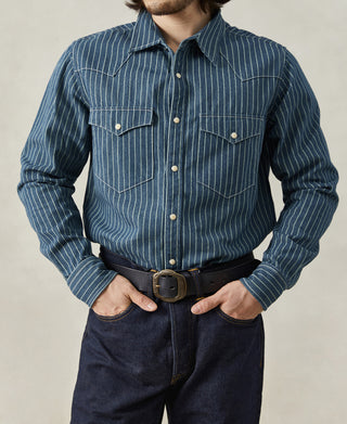 Slim Fit Wabash Striped Indigo Western Shirt