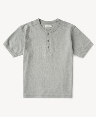 Heavyweight Cotton Tubular Short-Sleeve Henley Shirt in Gray