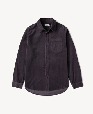 Purple corduroy work shirt with button-up collar and chest pocket
