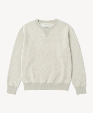 Apricot Gray V-neck crewneck sweatshirt with long sleeves and ribbed hem cuffs