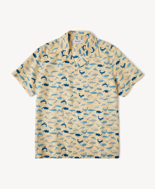 Marine Life Printed Seersucker Short Sleeve Camp Shirt