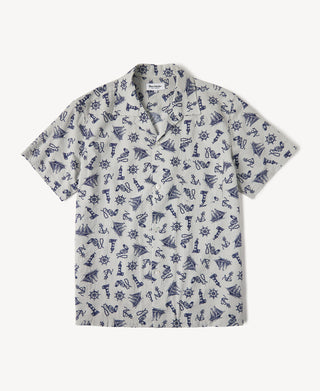 Nautical Printed Seersucker Short Sleeve Camp Shirt