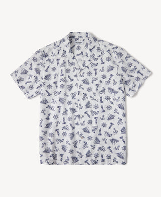 Nautical Printed Seersucker Short Sleeve Camp Shirt