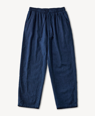 Indigo-Dye Loose Cotton and Linen-Blend Pants