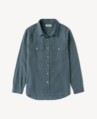 Royal blue brushed cotton flannel work shirt with button front and two chest pockets