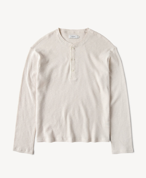 Honeycomb Waffle Knit Henley Long Sleeve T-Shirt