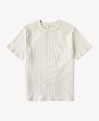 Oatmeal ribbed cotton pocket T-shirt, flat lay front with chest pocket