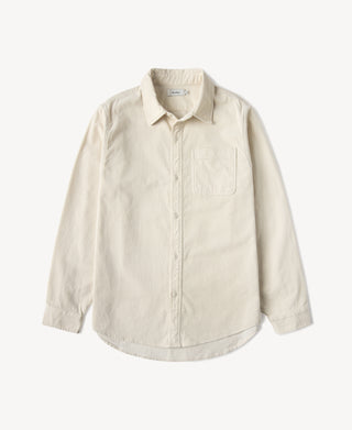 White corduroy work shirt, button-front with pointed collar