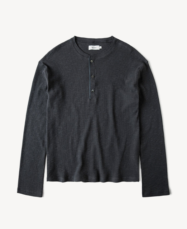 Honeycomb Waffle Knit Henley Long Sleeve T-Shirt