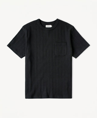 Men's heavyweight ribbed cotton pocket T-shirt in vintage black, crew neck, short sleeves.