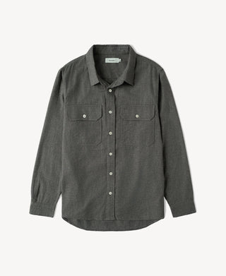 Dark gray brushed cotton work shirt with button front and two chest pockets