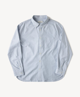 Light blue striped button-down oxford shirt with point collar and button placket