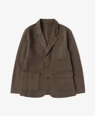 Brown herringbone relaxed blazer with notch lapel and button-front