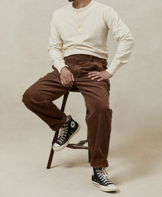 Straight-Leg Double Pleated Cotton-Corduroy Trousers