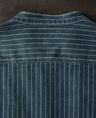 Wabash Striped Indigo Band Collar Workshirt