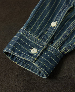 Wabash Striped Indigo Band Collar Workshirt