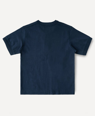 Navy heavyweight cotton short-sleeve henley shirt with crew neckline