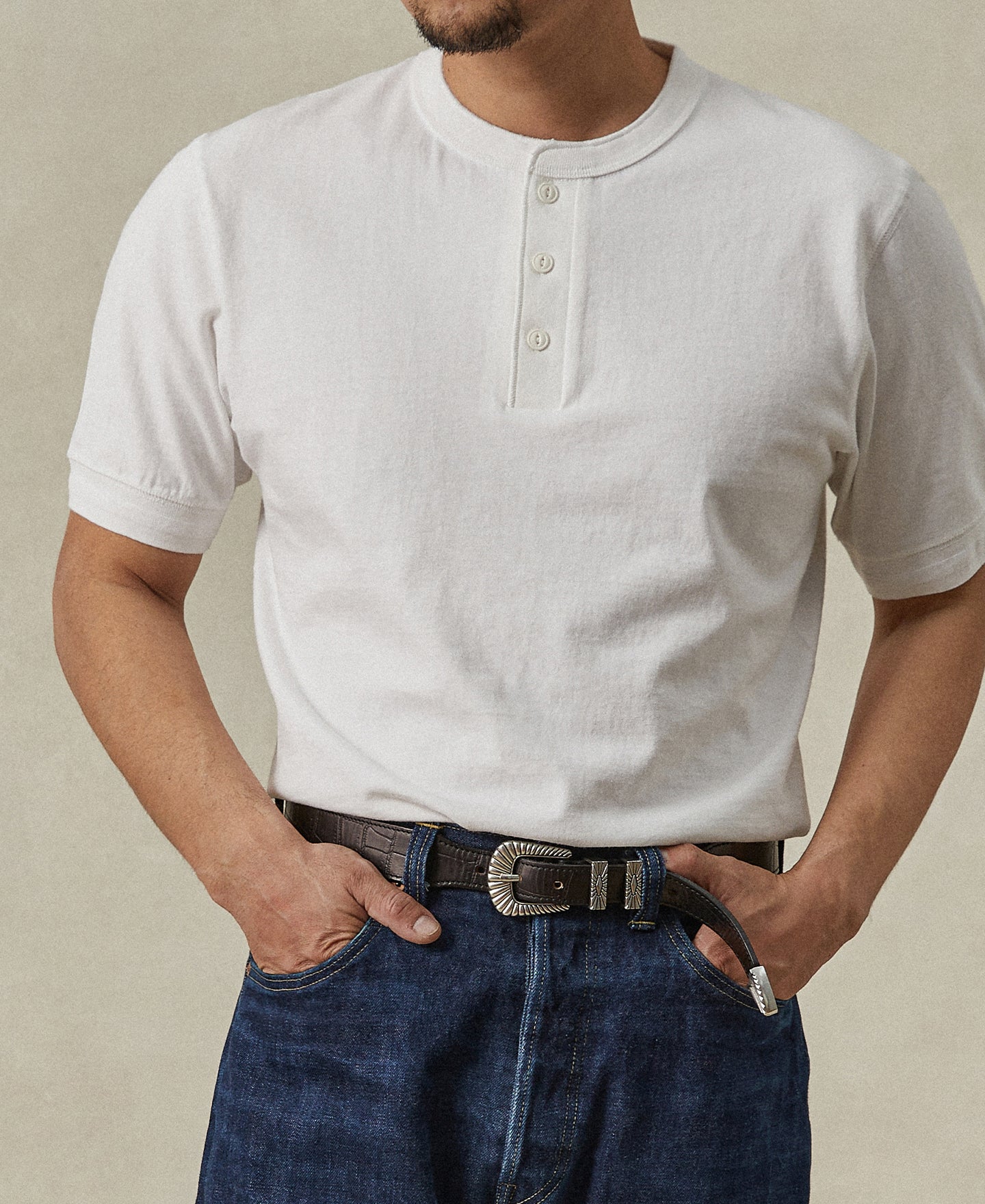 Men's Slim Fit Cotton Henley Shirt - Short Sleeve, Lightweight, 3-Button Placket, White, Small