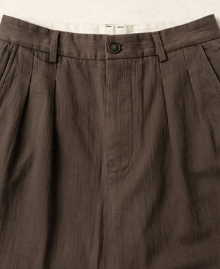 Brown trousers waistband with button closure and double pleats
