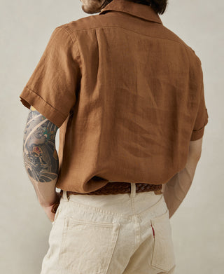 1950s Italian Collar Linen Short Sleeve Shirt