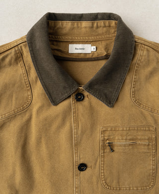 Canvas jacket upper front with corduroy collar and zippered chest pocket