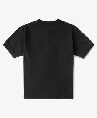 back view of Heavyweight Cotton Tubular Short-Sleeve Henley Shirt in Black