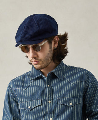 Indigo-Dyed Sashiko Newsboy Cap