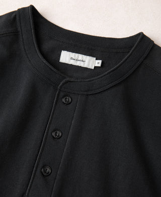 button placket of Heavyweight Cotton Tubular Short-Sleeve Henley Shirt in Black