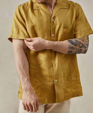 1950s Italian Collar Linen Short Sleeve Shirt