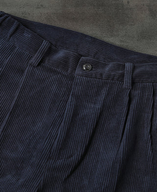 Straight-Leg Double Pleated Cotton-Corduroy Trousers