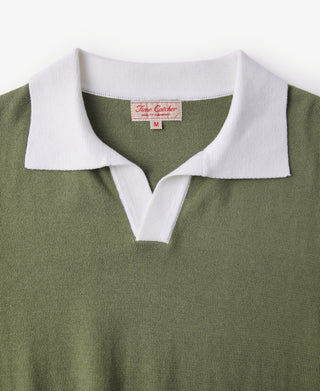 Two-Tone Johnny Collar Cotton Polo Shirt