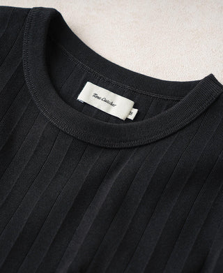 Vintage black ribbed cotton pocket T-shirt, crew neck collar