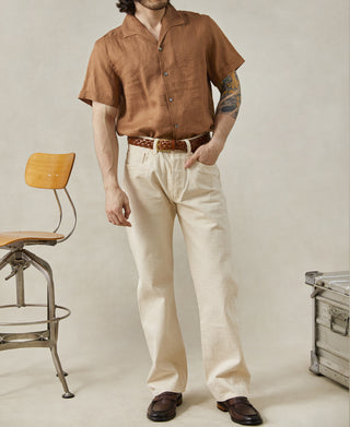 1950s Italian Collar Linen Short Sleeve Shirt