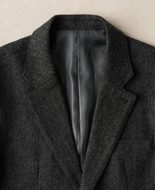 Gray wool suit jacket collar and satin-like inner lining