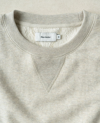 Apricot Gray double-V crewneck sweatshirt neckline with ribbed collar trim