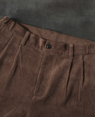 Straight-Leg Double Pleated Cotton-Corduroy Trousers