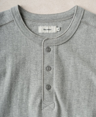 front placket of Heavyweight Cotton Tubular Short-Sleeve Henley Shirt in Gray
