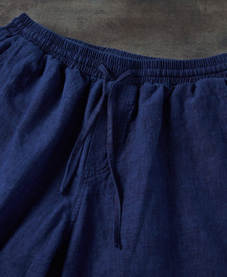 Indigo-Dye Loose Cotton and Linen-Blend Pants