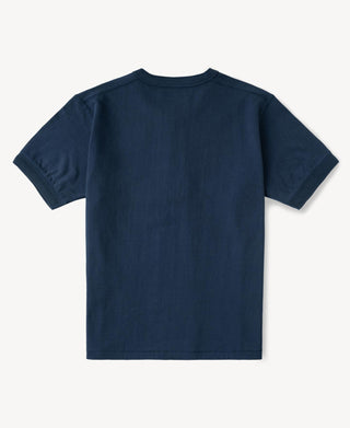 button detail of Heavyweight Cotton Tubular Short-Sleeve Henley Shirt in Navy