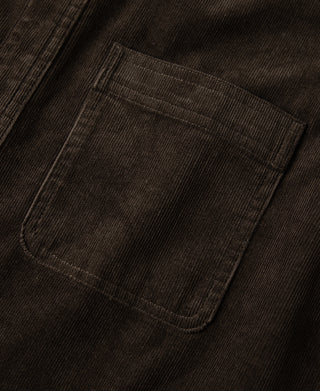 Brown corduroy chest pocket on work shirt